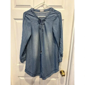 Altar’d State Tie Panel Chambray V-Neck Roll Tab Long Sleeves Dress Medium